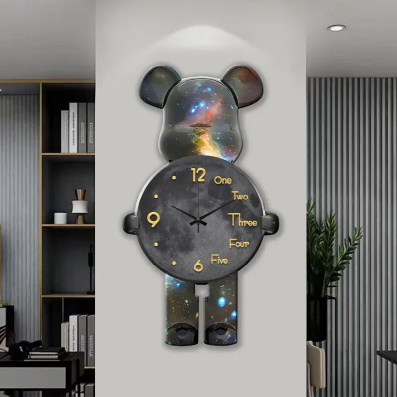 Horloge murale géante ours créative blanche sur mur salon