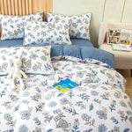 Housse de couette imprimée fleurs coton lavé bourgogne