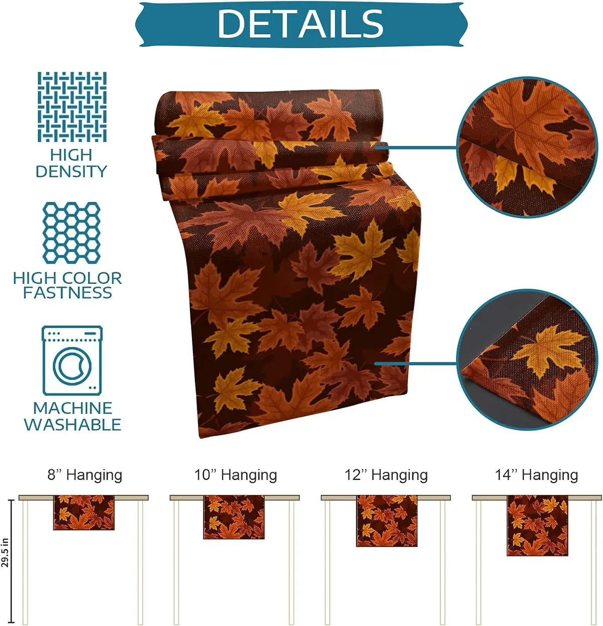 Tentures murales décoratives automnales avec motifs de feuilles d'érable oranges, disponibles en différentes tailles, avec une densité élevée et une couleur vive, lavables en machine.