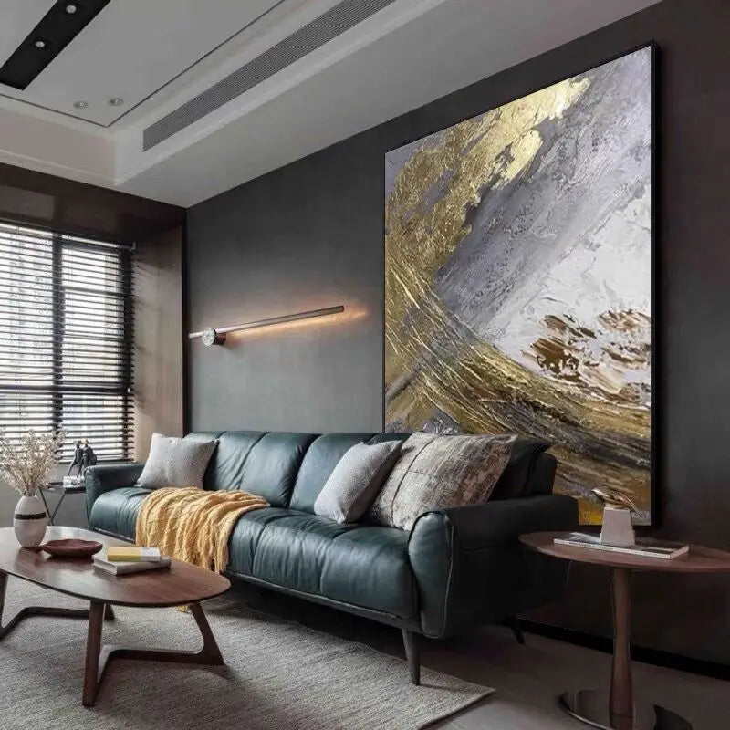 Détail de la peinture à l'huile abstraite avec feuille d'or sur toile