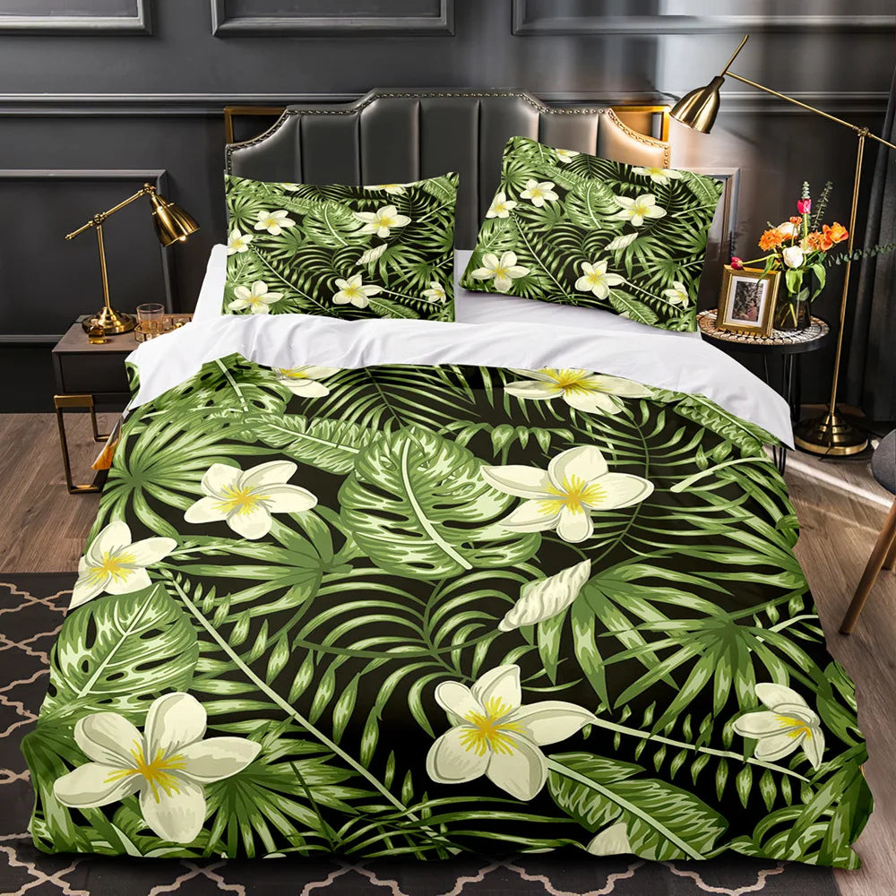 Motif feuilles tropicales impression 3D sur housse de couette