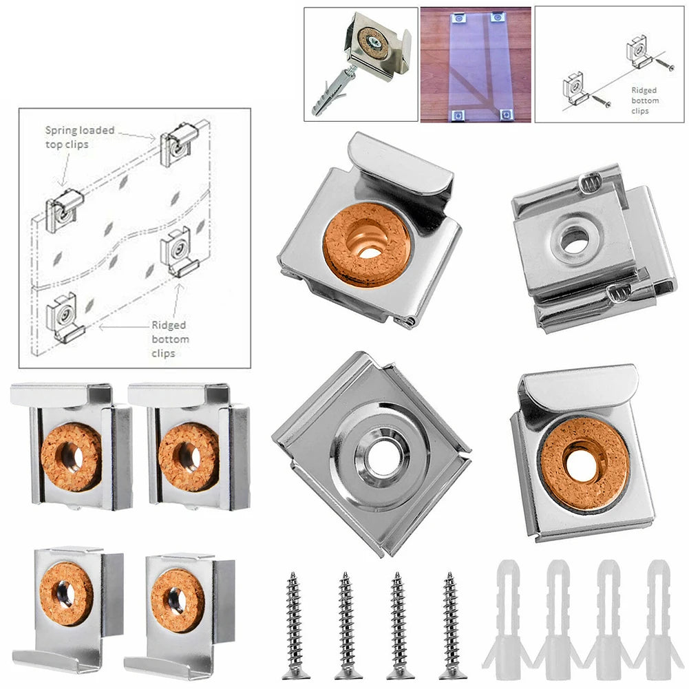 Miroir sans cadre fixé avec des clips de support discret