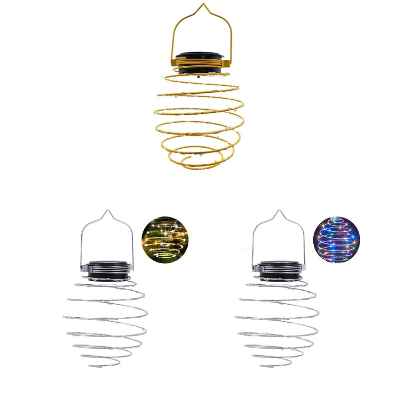 Lanterne solaire suspendue allumée la nuit dans un jardin