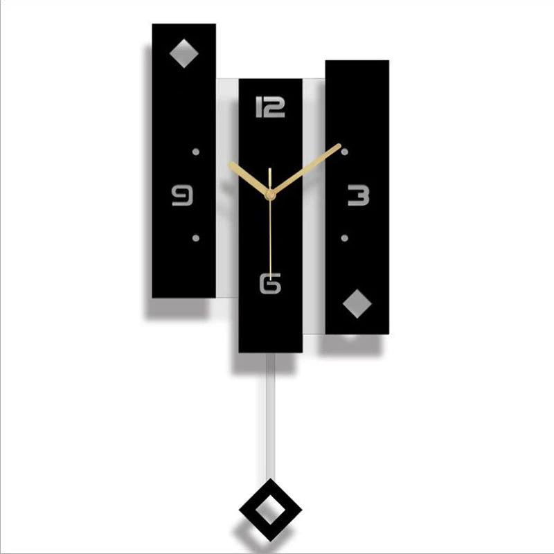 Horloge murale noire acrylique accrochée dans un salon contemporain