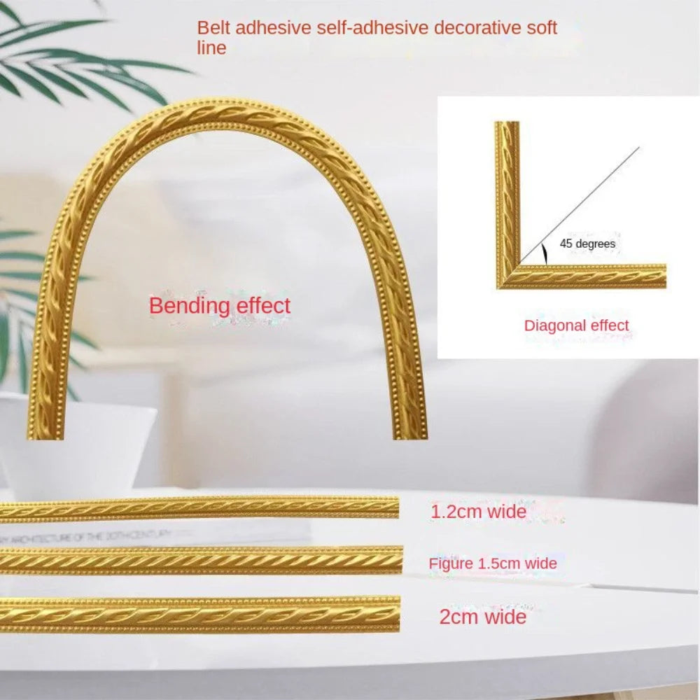 Moulure murale 3D PVC autocollante or
