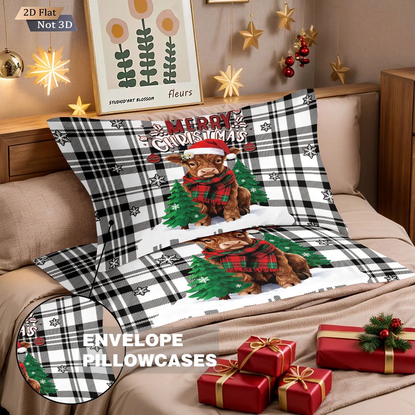 Parure de lit de Noël 3 pièces dans une chambre décorée