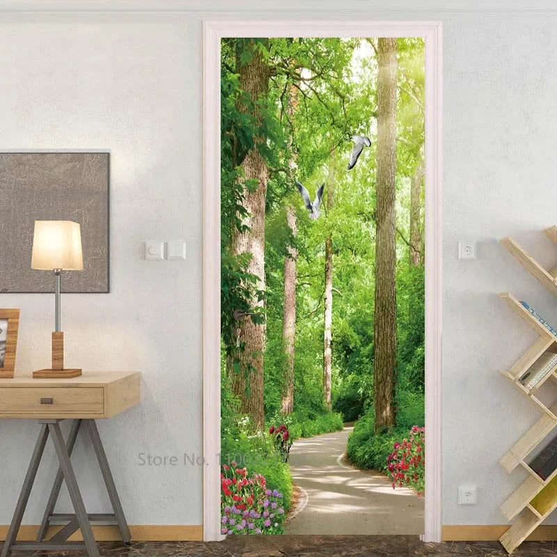 Autocollant porte forêt jungle vue rapprochée