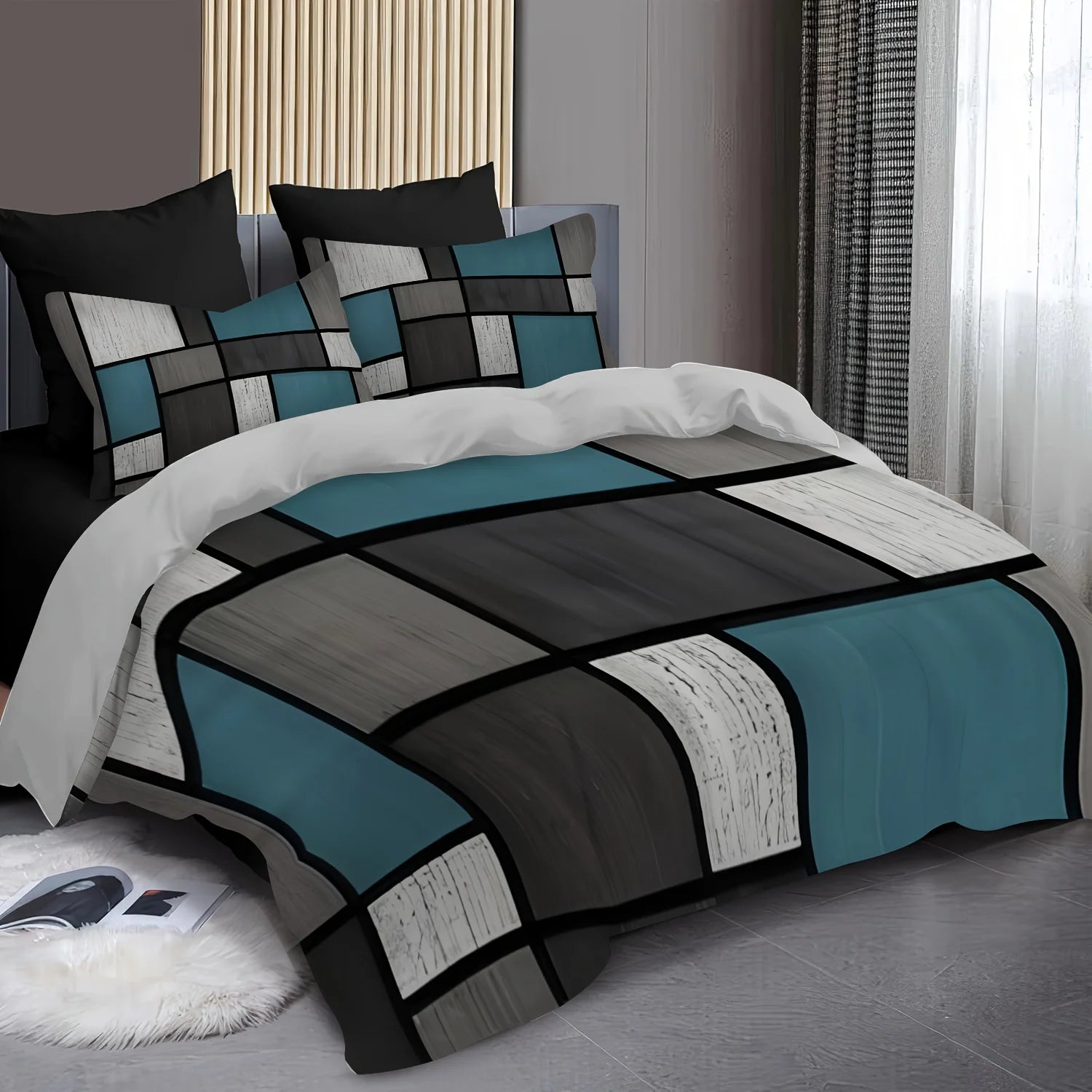 Détail de l'impression numérique bloc de couleurs sur housse de couette