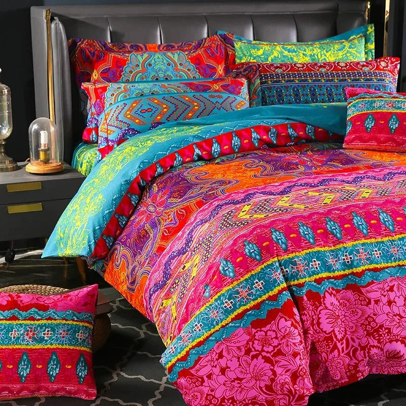 Housse de couette bohème dans une chambre décorée style ethnique