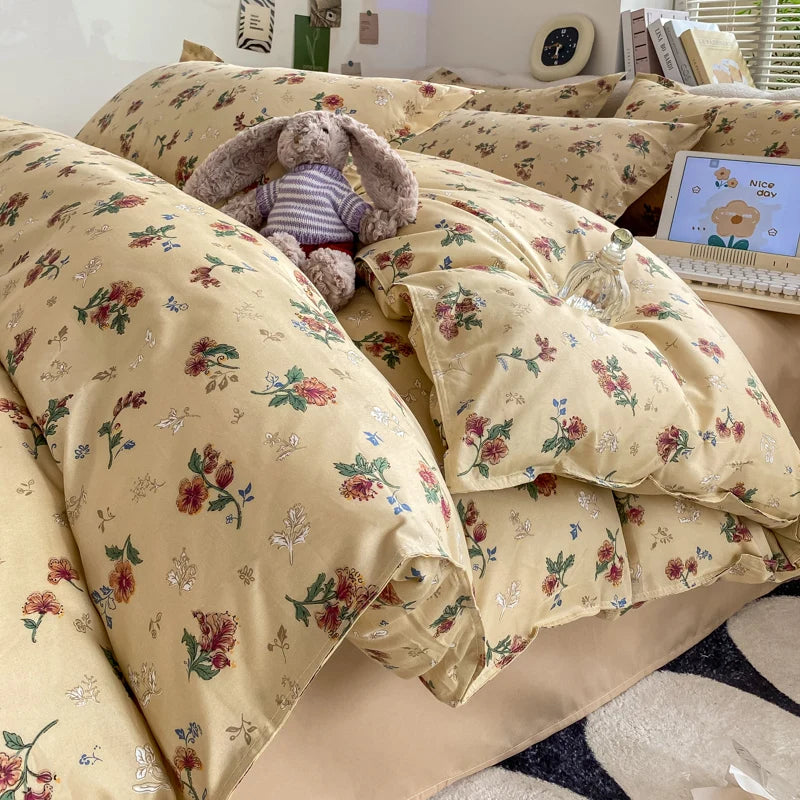 Housse de couette marron réversible florale vintage sur lit double