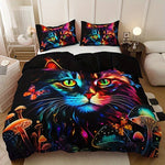 Housse de couette chaton champignon coton blanc