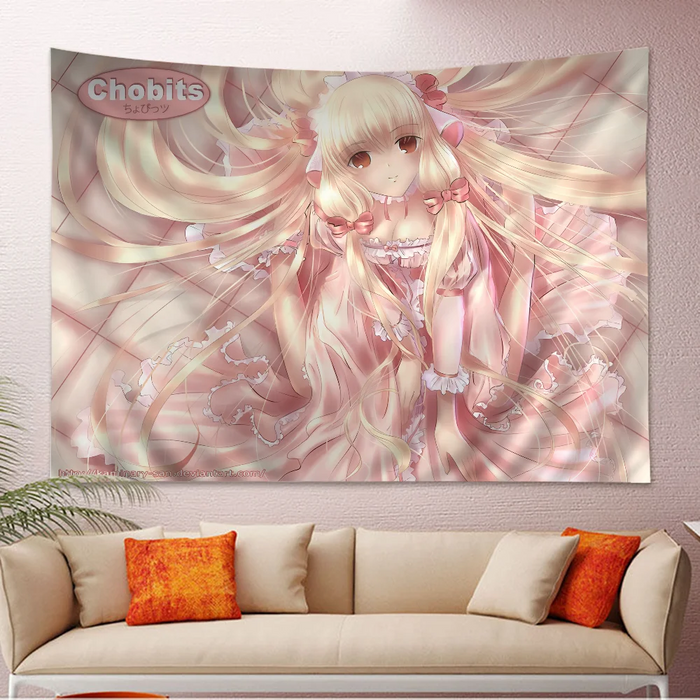 Tapisserie murale Chobits bohème mandala colorée accrochée sur un mur de salon