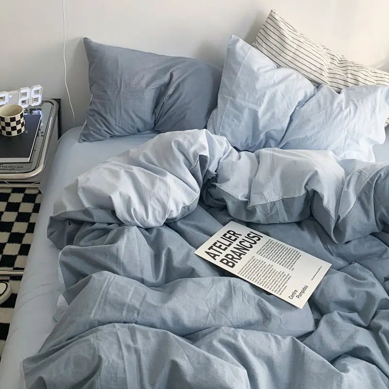 Housse de couette et taies d'oreiller en polyester de couleur bleu royal