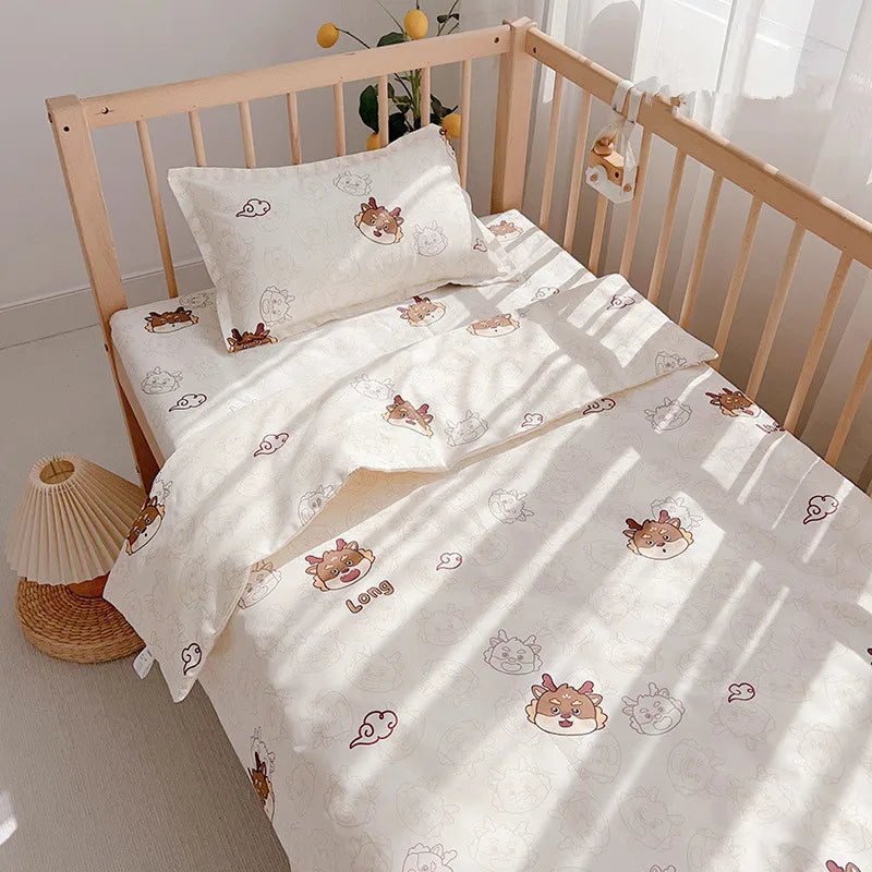 Ensemble literie bébé coton dessin animé housse couette taie oreiller drap plat
