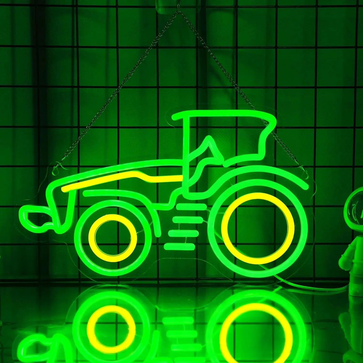 Enseigne néon tracteur vert éclairage LED jaune décoration murale rustique