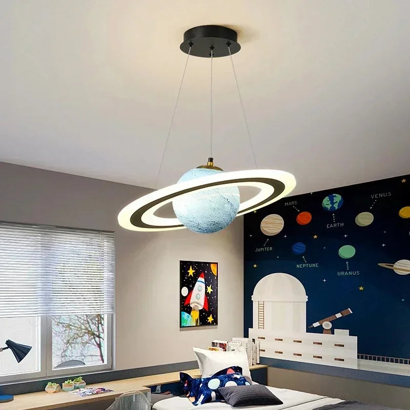 Lampe planète pendentif verte avec ciel étoilé