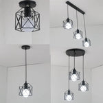 Suspension luminaire couloir fer noir carré diamant