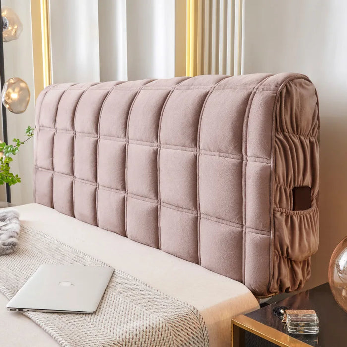 Housse de tête de lit en velours matelassé vert, vue de face