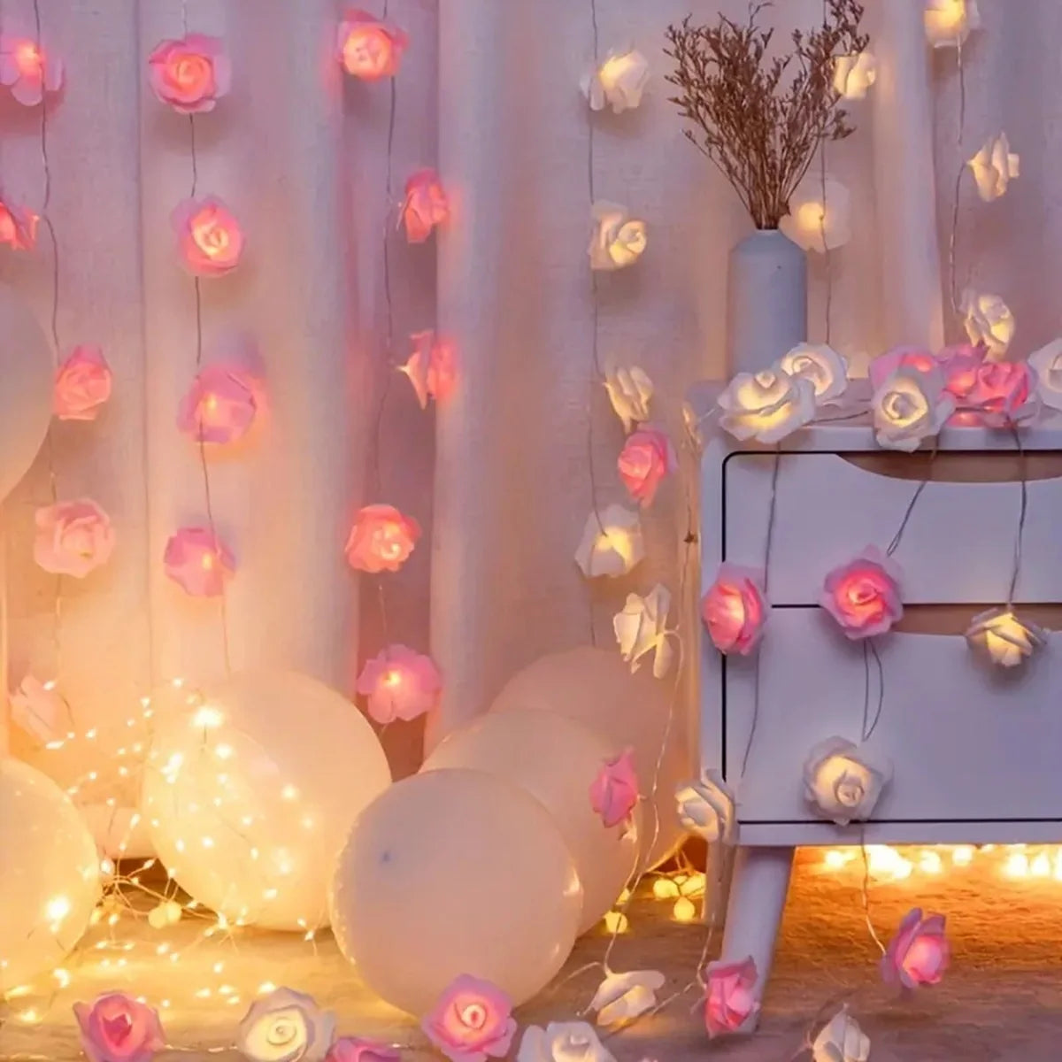 Guirlande lumineuse rose LED blanc chaud