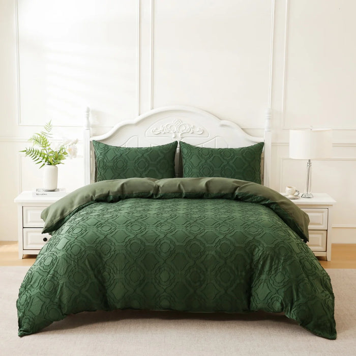 Housse de couette capitonnée beige sur lit