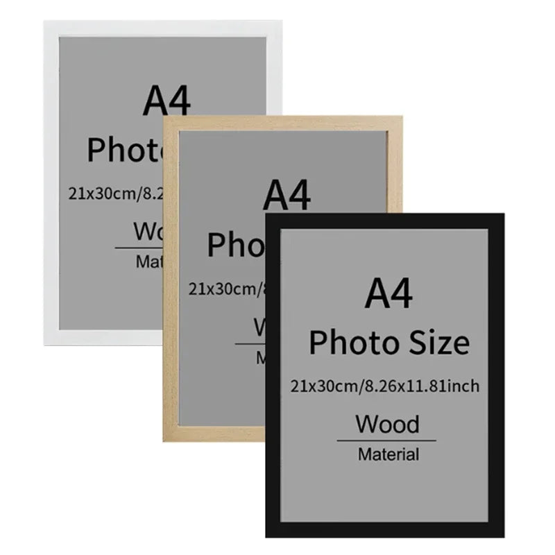 Cadre photo noir et blanc 21x30 cm en bois sur mur