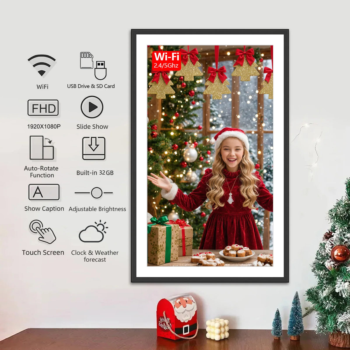 Cadre photo numérique affichant des photos de famille en Full HD