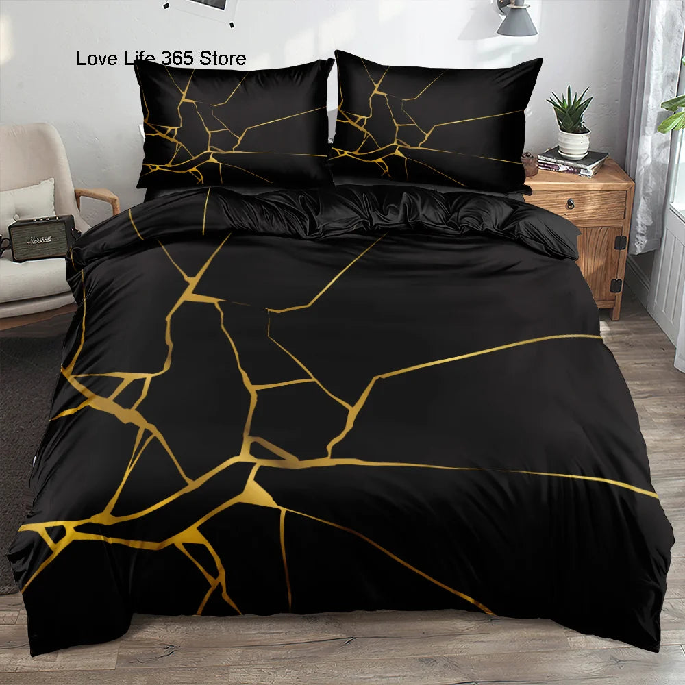 Ensemble literie marbre 3D avec taies d'oreiller