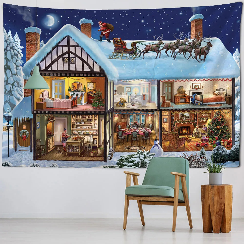 Motif Noël wapiti Père Noël sapin