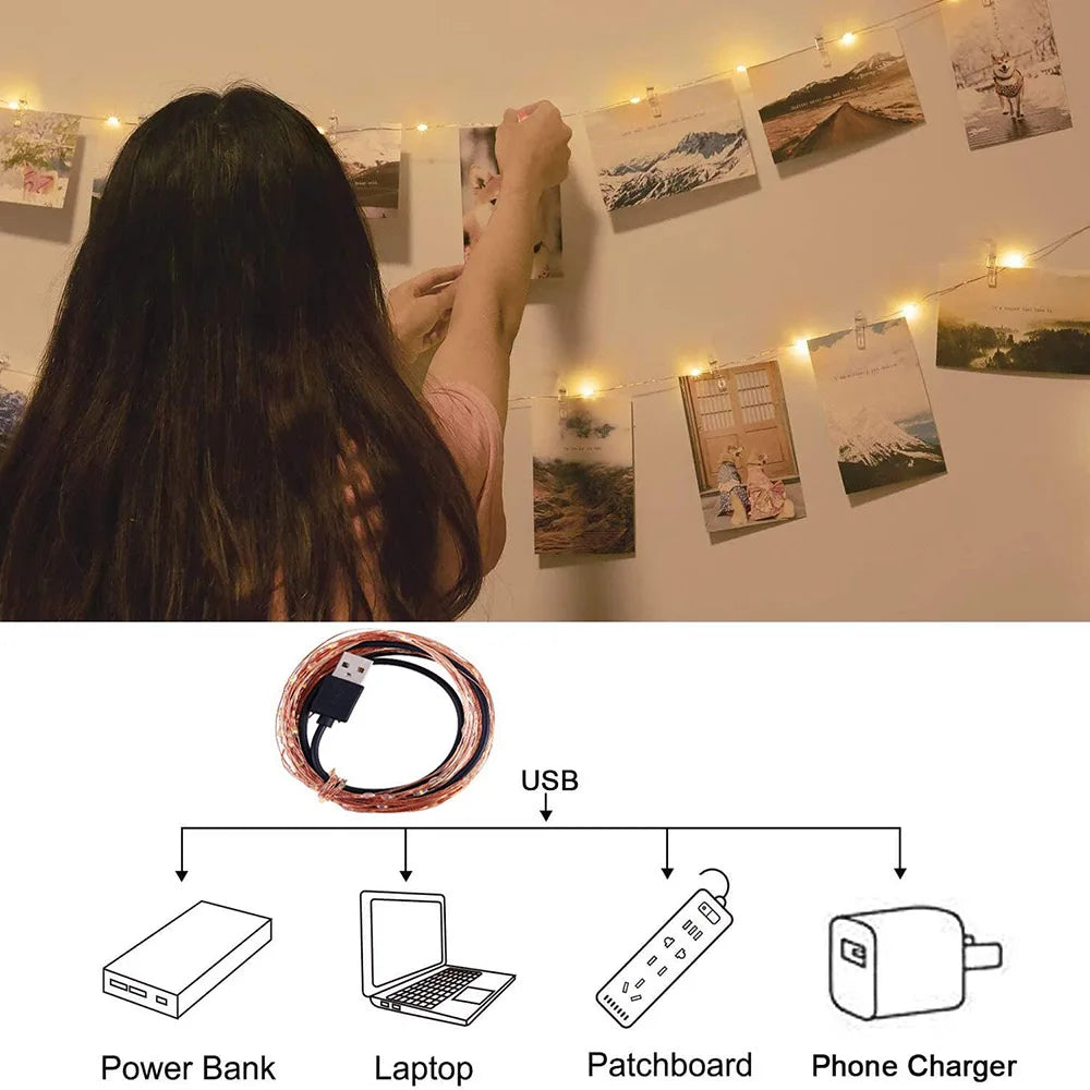Guirlande lumineuse photo USB décoration fête
