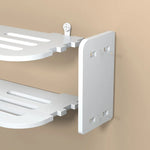 Vue de côté support mural double étagère blanc décoration murale télé