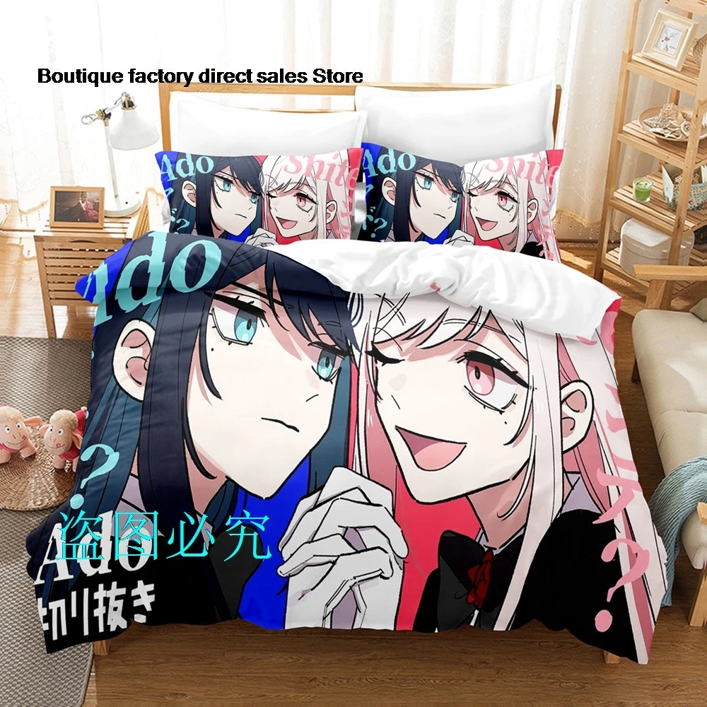 Détail de l'impression 3D sur la housse de couette Anime Ado