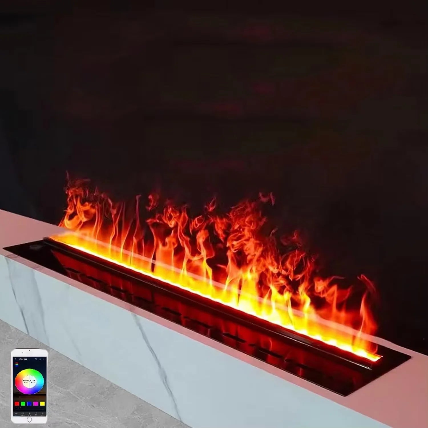 Cheminée encastrée avec effet flamme LED