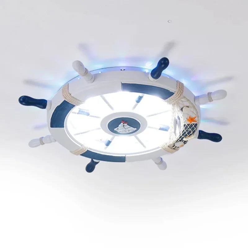 Plafonnier LED avec gouvernail pour chambre ado garçon, style européen en bois