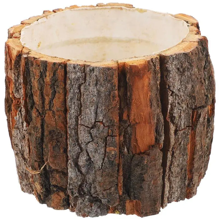 Grand pot de fleurs en bois naturel design rustique vue de face