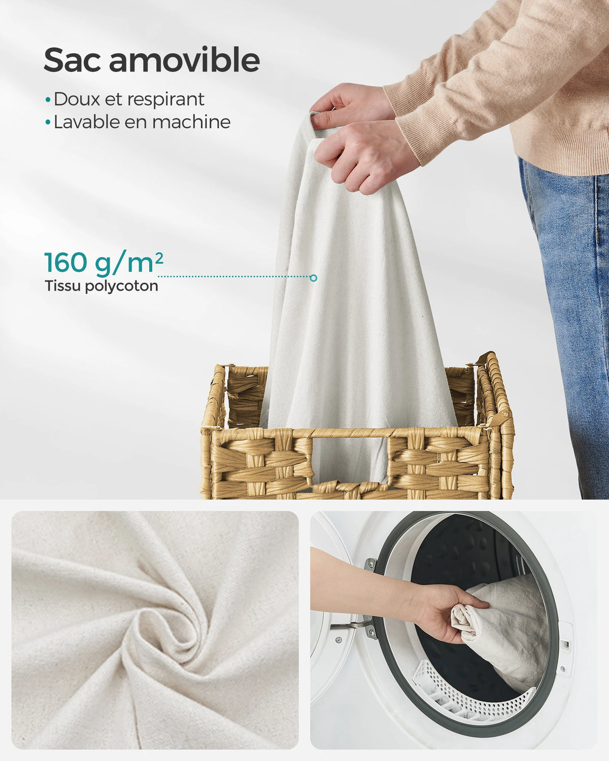 Panier à linge avec doublure amovible