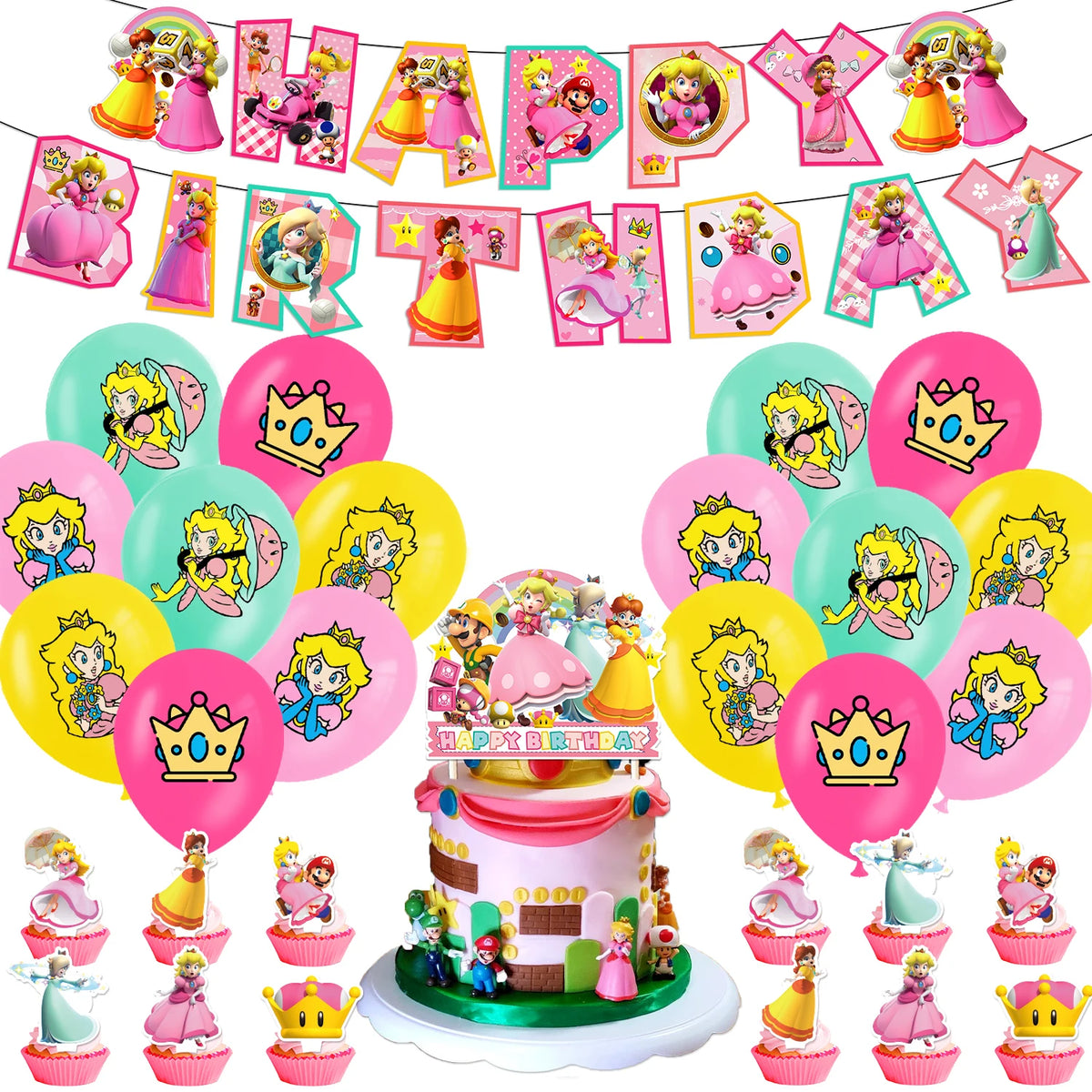 Collection complète de décoration fête princesse avec ballons et accessoires