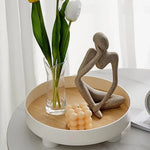 Plateau décoratif rond en bambou rose