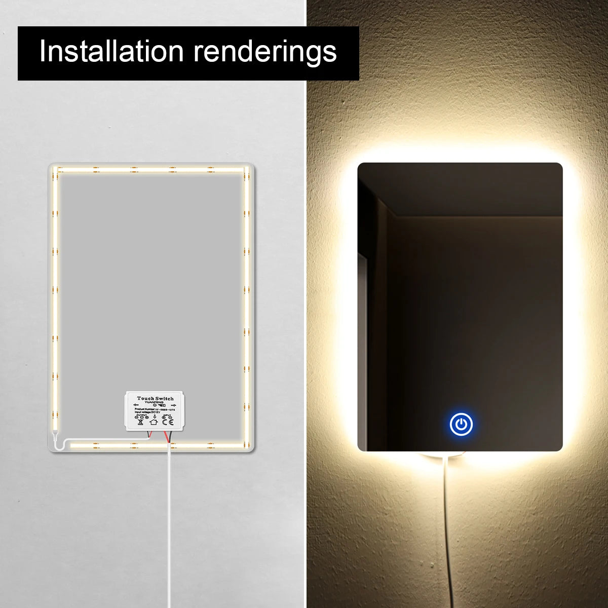 Installation bande LED autour miroir salle de bain