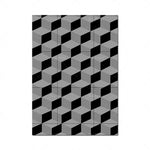 Motif géométrique en noir et gris composé de formes cubiques tridimensionnelles.