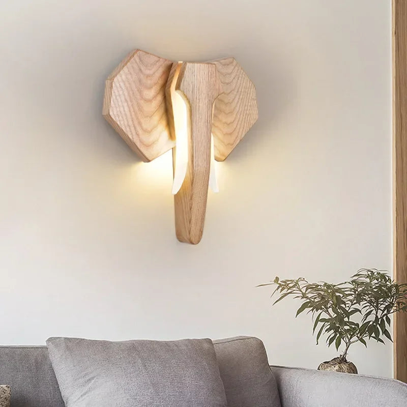 Applique murale animalière en bois blanc, éclairage LED inclus