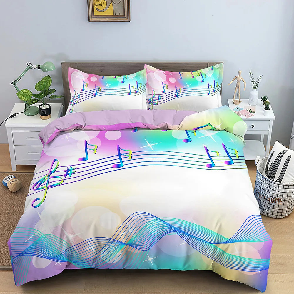 Détail de l'impression 3D sur la housse de couette musicale en microfibre