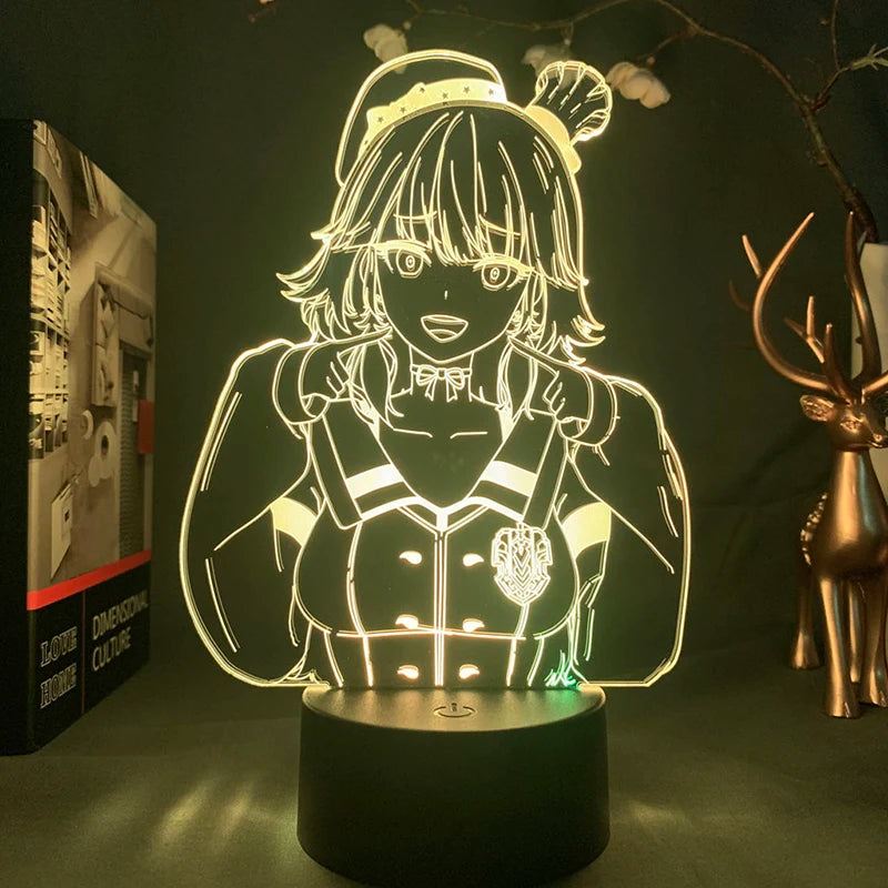 Detail de la lampe de chevet anime montrant la figure 3D et les controles tactiles