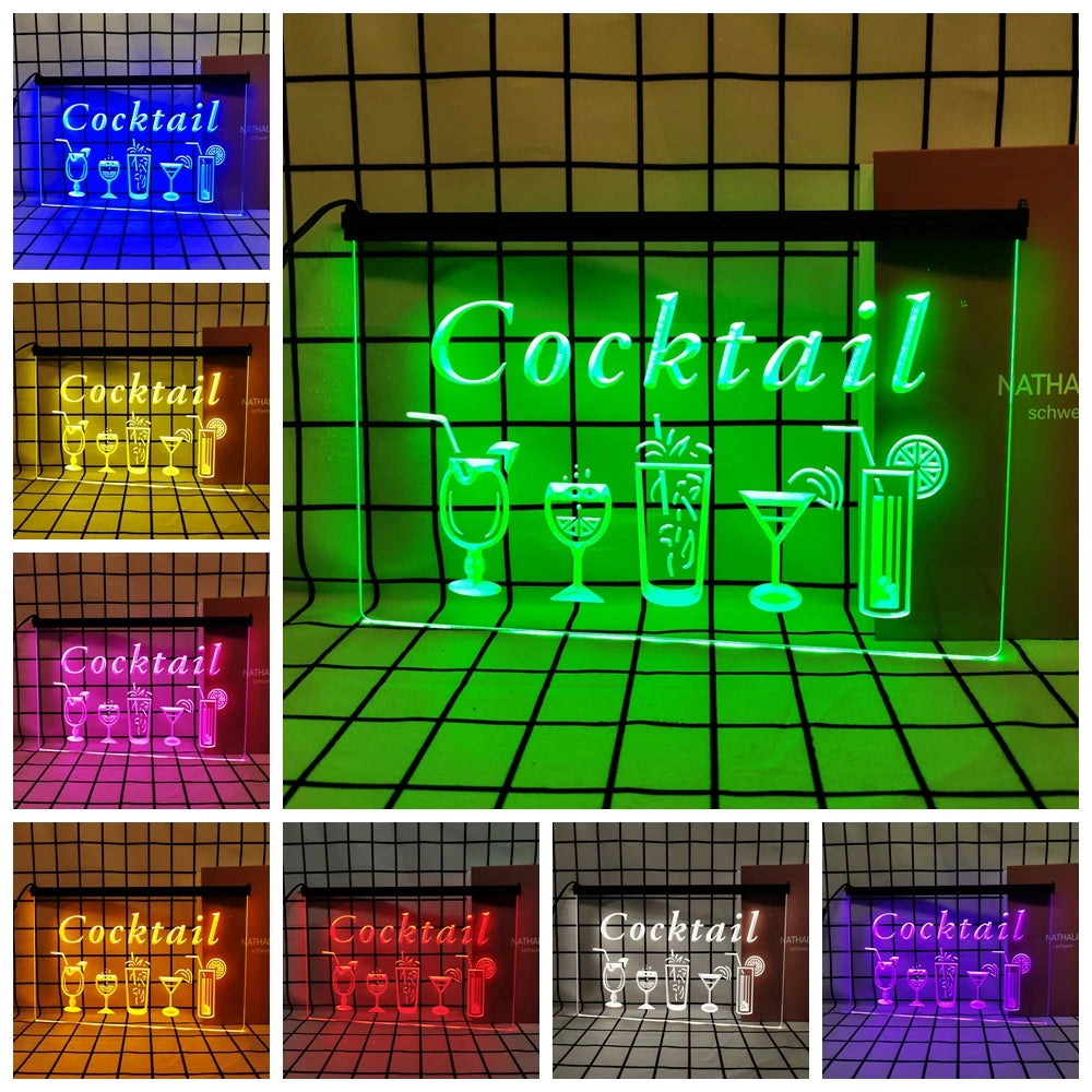 Enseigne lumineuse vintage cocktail bar salon