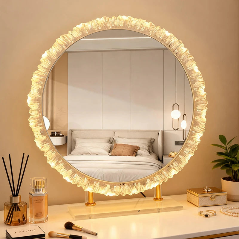 Miroir de maquillage sur pied rond ondulé noir
