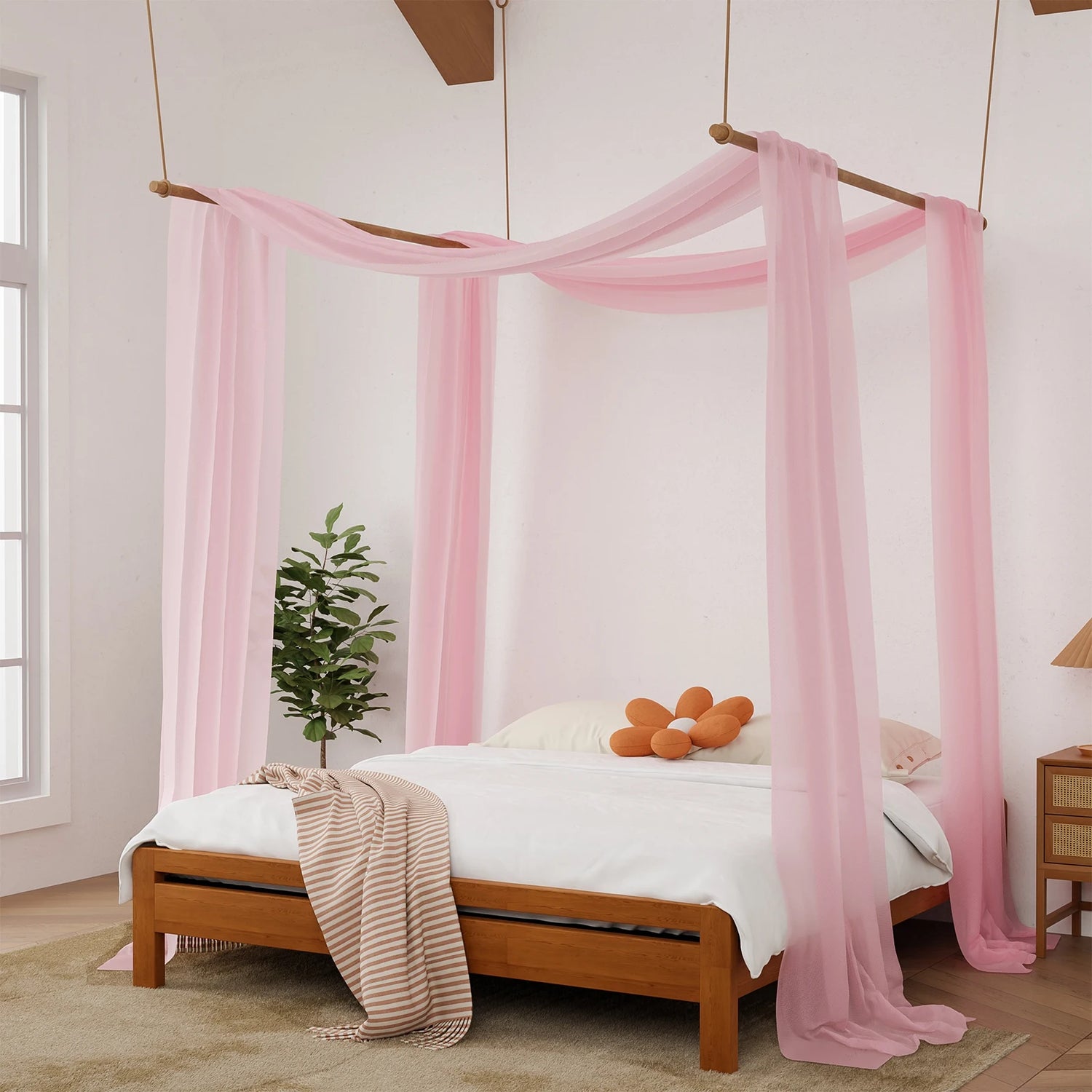 Écharpe de lit en tulle rose pour décoration romantique chambre adulte