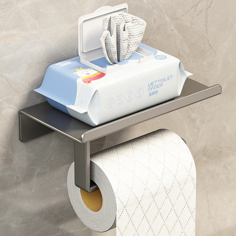Porte-papier hygiénique mural multifonction en acier inoxydable blanc avec étagère pour téléphone