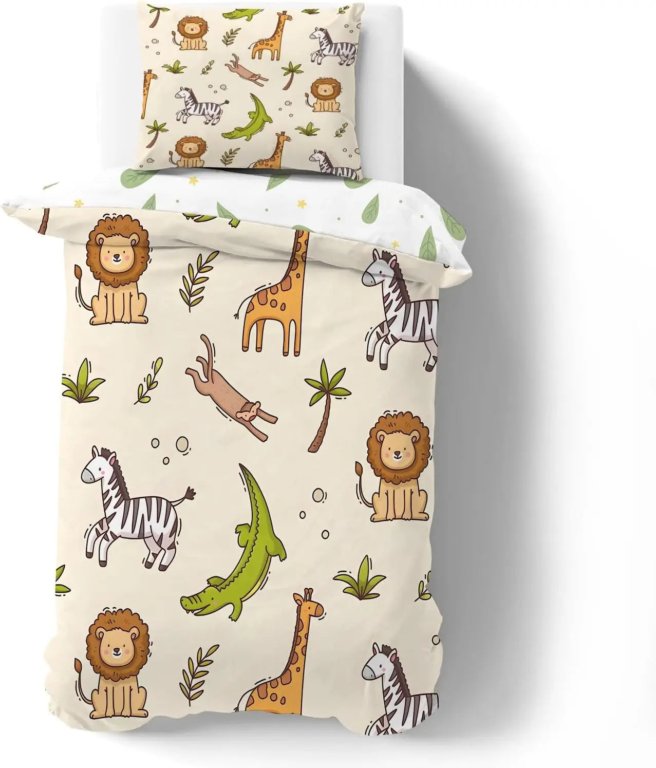 Housse de couette jungle 3D avec lion et girafe