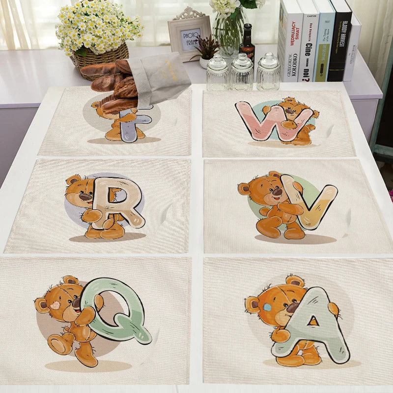 Set de table enfant ours alphabet coton lin