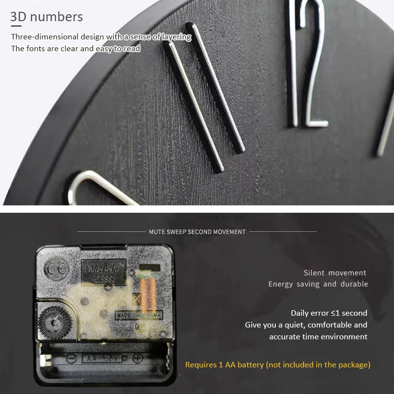 Horloge murale noire 30 cm dans un salon moderne