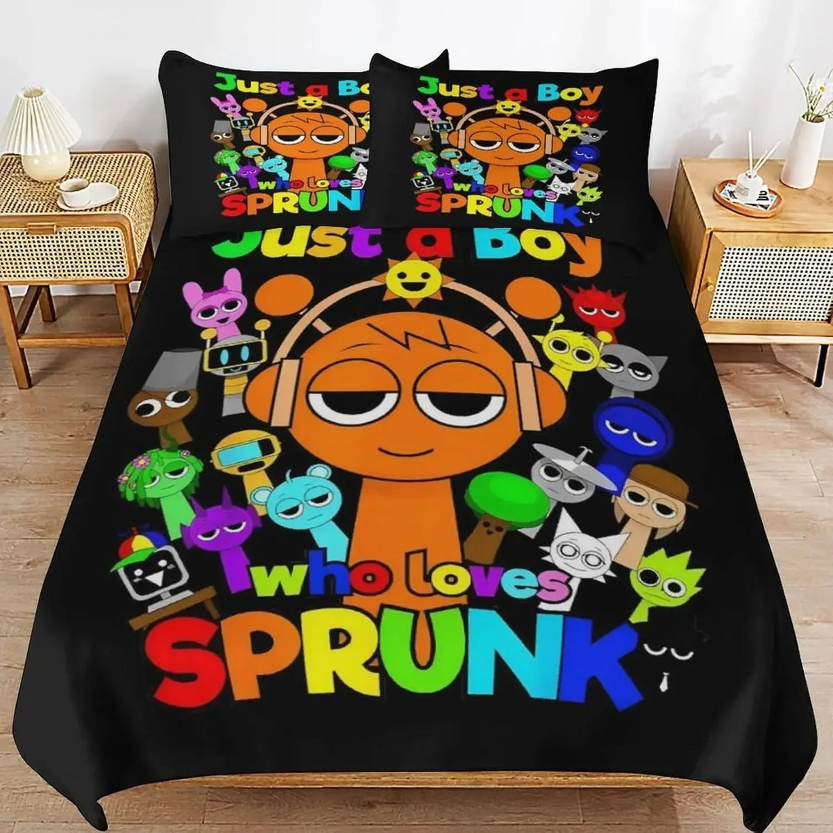Chambre d'enfant décorée avec housse de couette Sprunki